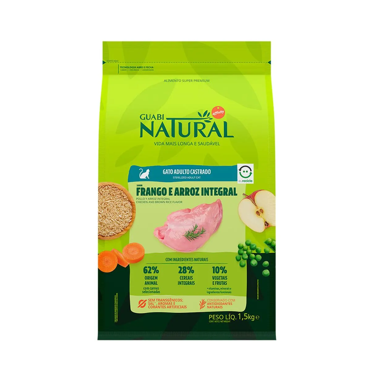 Ração Guabi Natural Gato Adulto Castrado Frango e Arroz Integral 1,5kg