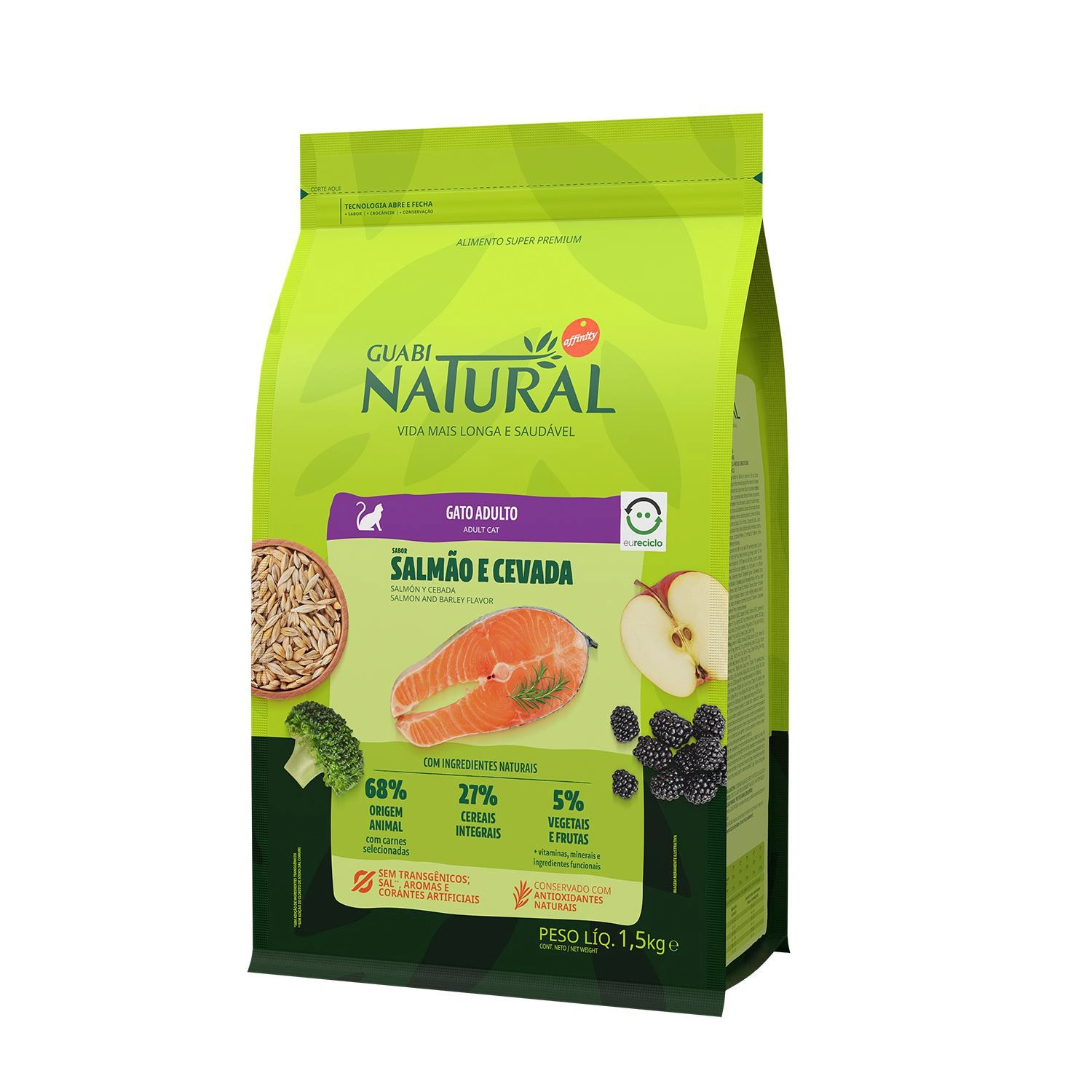 Ração Guabi Natural Gatos Adulto Salmão e Cevada 1,5kg