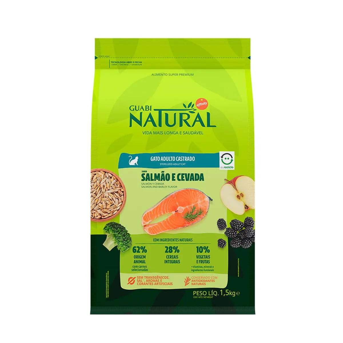 Ração Guabi Natural Gatos Adl Castrados Salmão Cevada 1,5kg