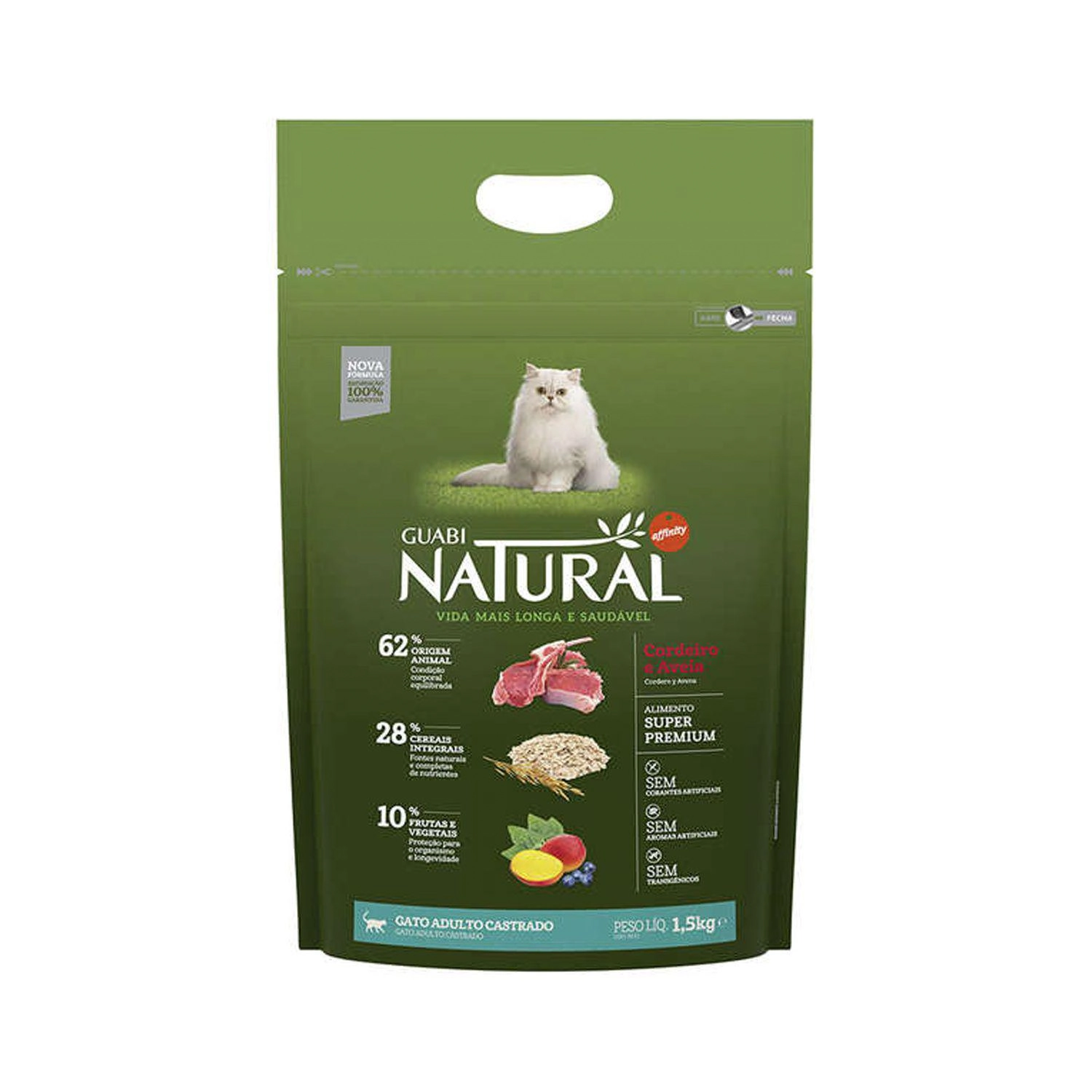 Ração Guabi Natural Gatos Adulto Castrados Cordeiro e Aveia 1,5kg