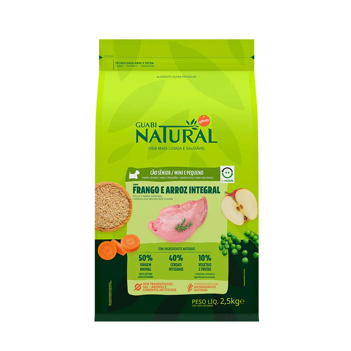 Ração Guabi Natural Cães Sênior Raças Mini e Pequeno Frango e Arroz Integral 2,5kg