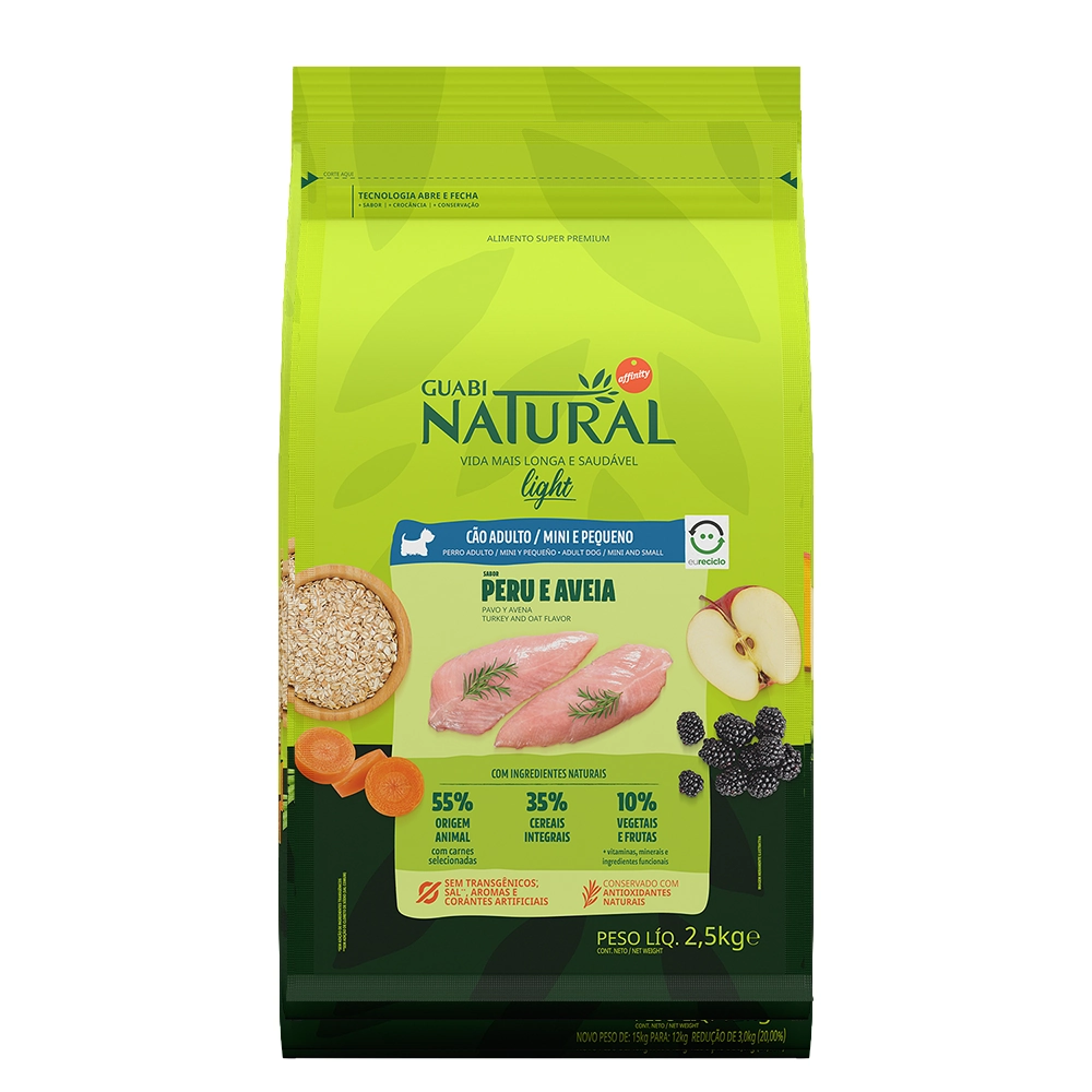 Ração Guabi Natural Cães Adultos Light Raças Mini e Pequeno Peru e Aveia 2,5kg