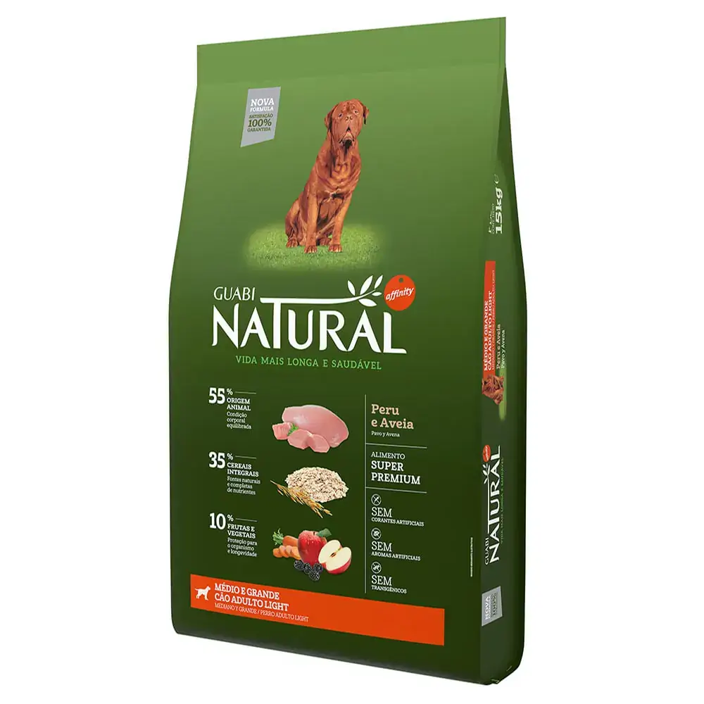 Ração Light Natural Guabi Para Cães Adultos De Raças Média Sabor Peru E Aveia 15kg