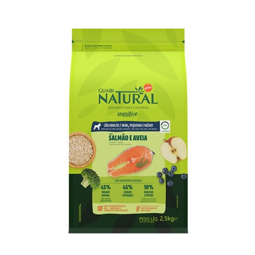 Ração Guabi Natural Cães Adultos Sensitive Raças Mini, Pequeno e Médio Salmão e Aveia 2,5kg