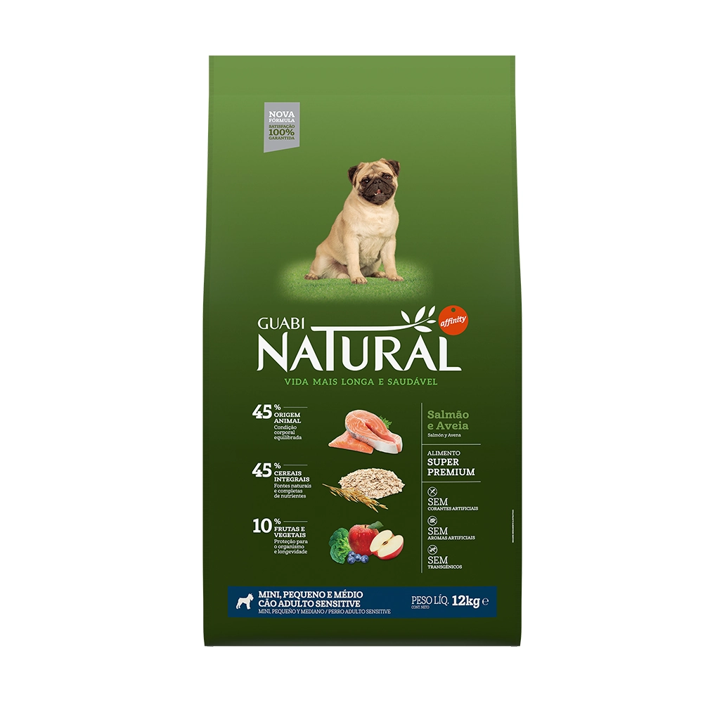 Ração Guabi Natural Cães Adultos Sensitive Raças Mini, Pequeno e Médio Salmão e Aveia 12kg