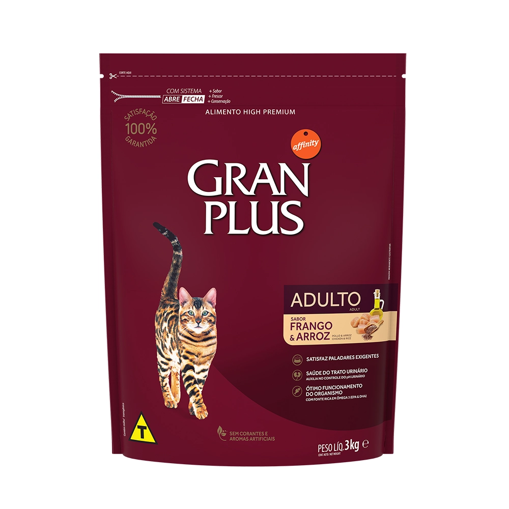 Ração Gran Plus Gatos Adultos Frango e Arroz 3kg