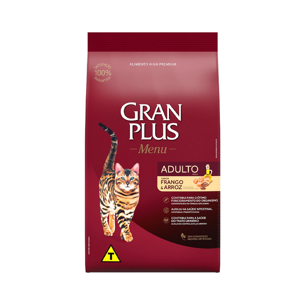 Ração Gran Plus Gatos Adultos Frango e Arroz 10,1kg pacotes individuais de 1kg