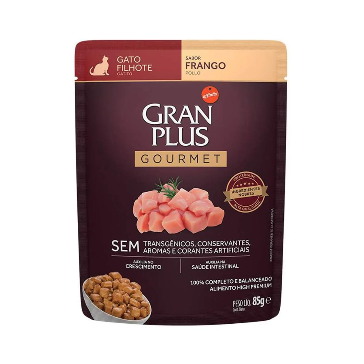 Ração Úmida Gran Plus Gatos Filhotes Sachê Frango Affinity PetCare 85g 85g