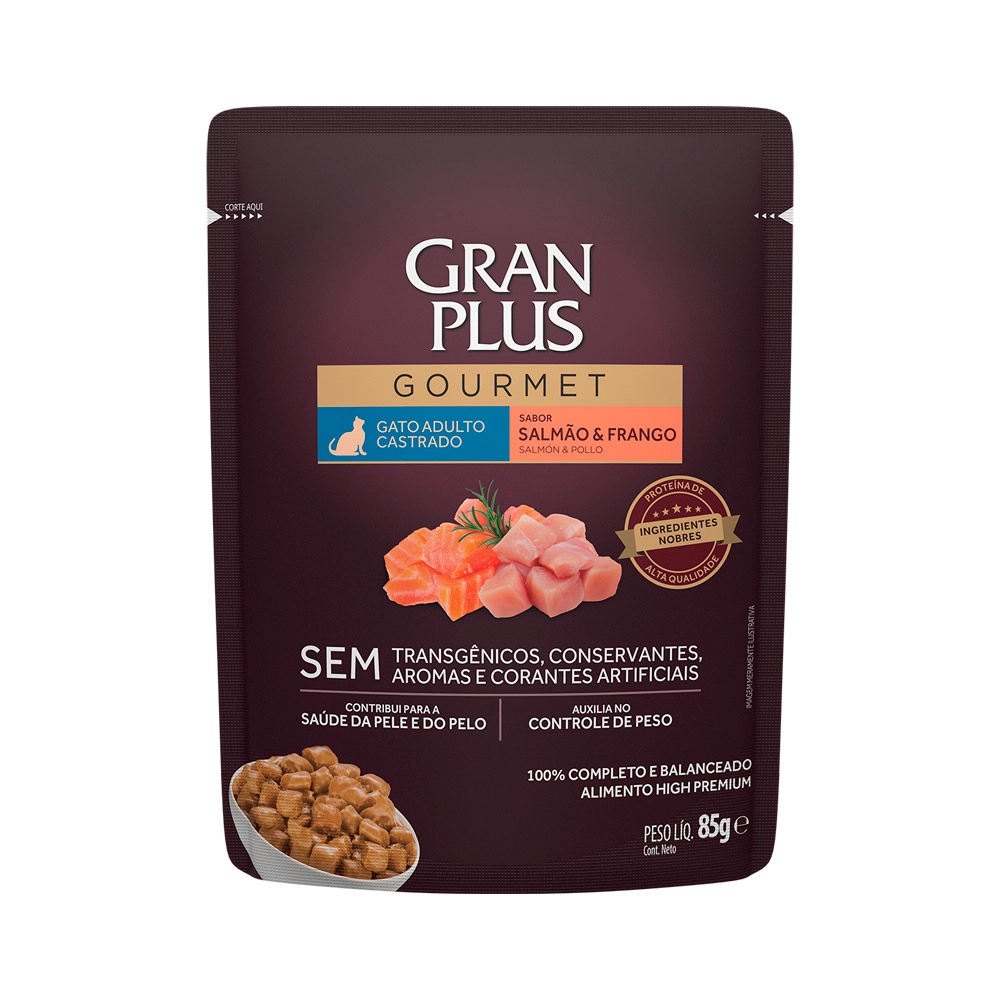 Alimento Úmido Gran Plus Gourmet Gatos Salmão e Frango 85g