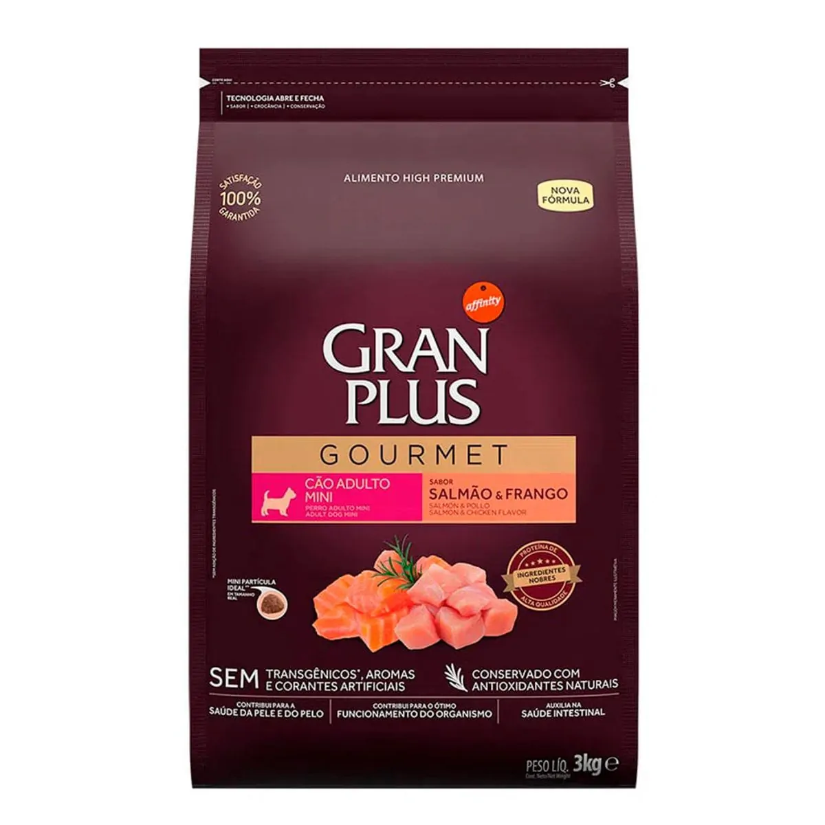 Ração Gran Plus Gourmet Cães Adultos Mini Salmão e Frango 3kg