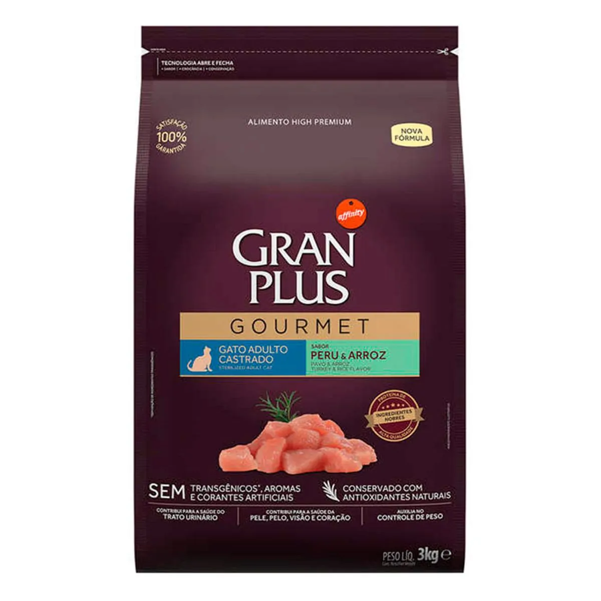 Ração Gran Plus Gourmet Gatos Castrados Peru e Arroz 3kg