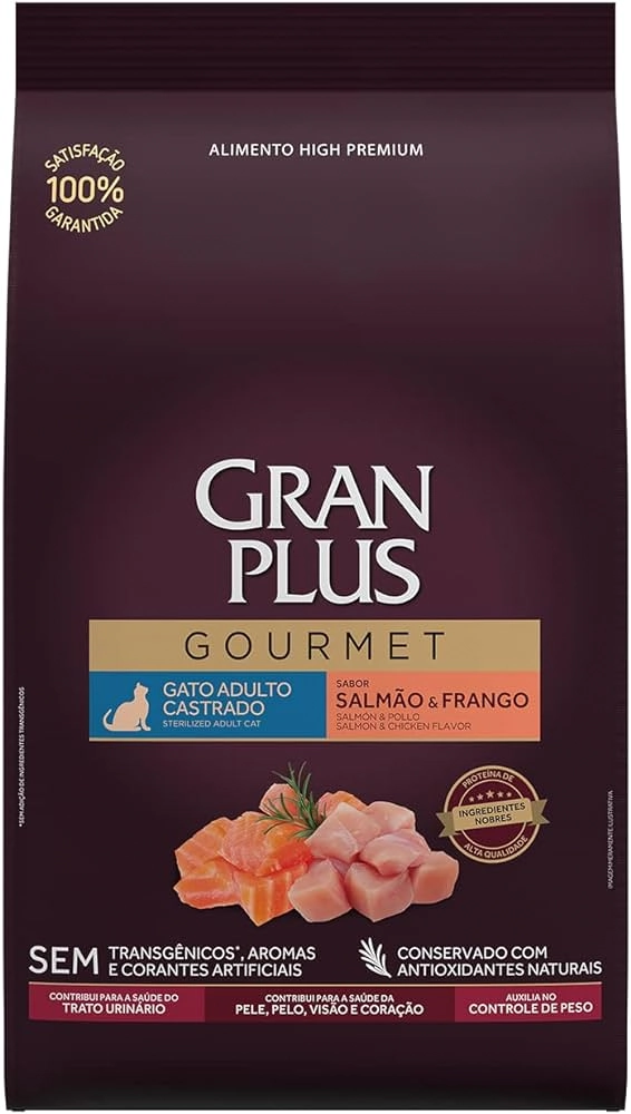 Ração Gran Plus Gourmet Gatos Castrados Salmão e Frango 1kg