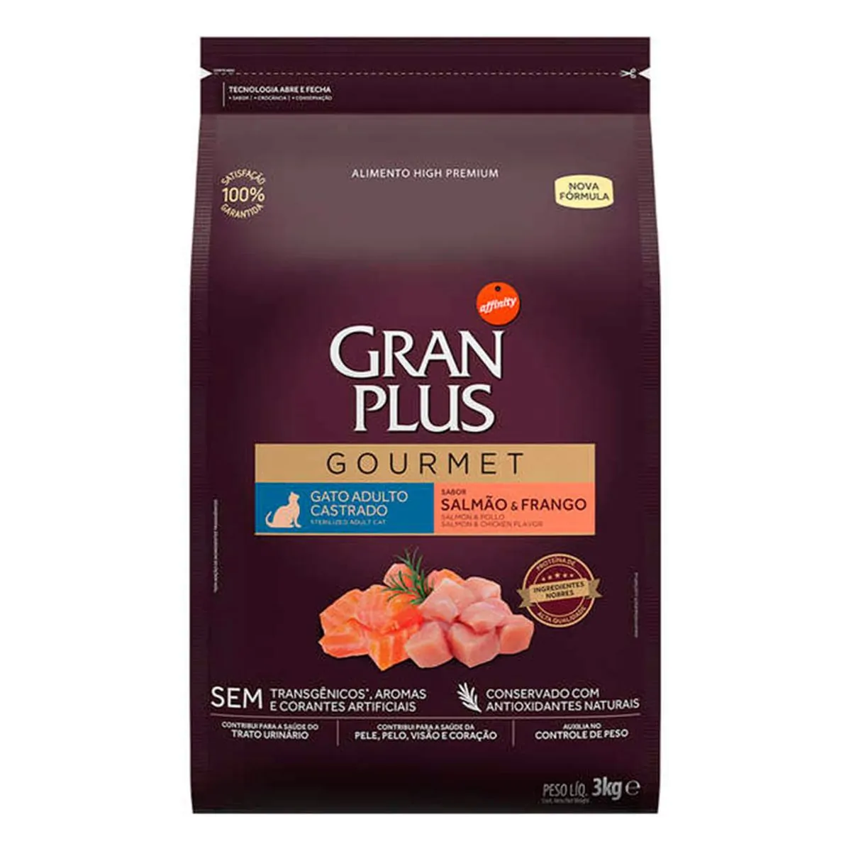 Ração Gran Plus Gourmet Gatos Castrados Salmão e Frango 3kg