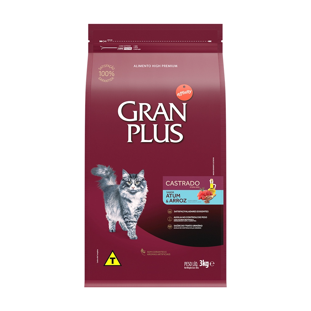 Ração Gran Plus Gatos Castrados Atum e Arroz 3kg