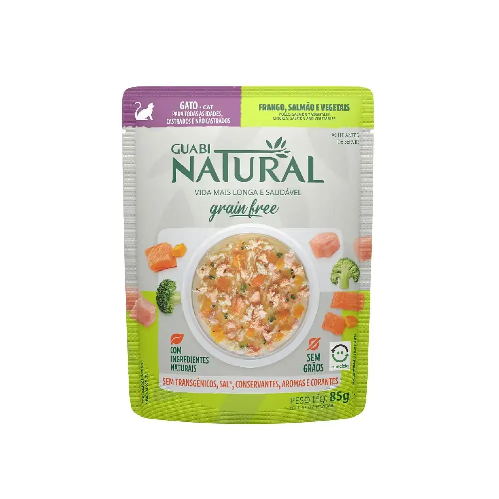 Alimento Úmido Guabi Natural Grain Free Gatos Castrado Salmão e Frango 85g