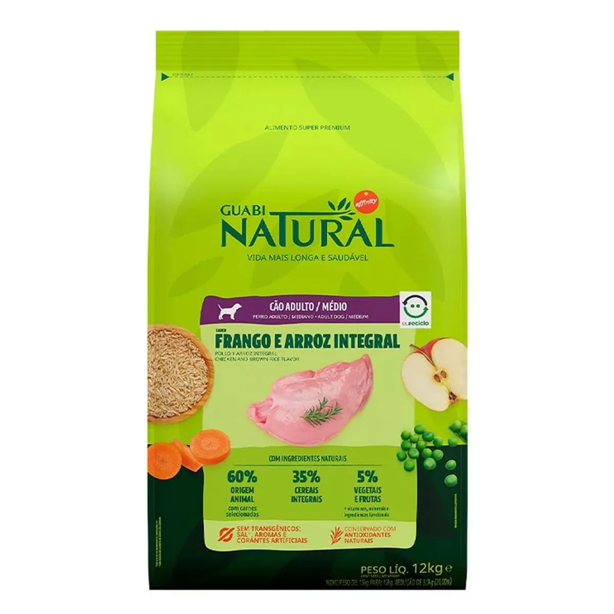 Ração Super Premium para Cães Adultos Médio Frango e Arroz Integral Guabi Natural 12kg