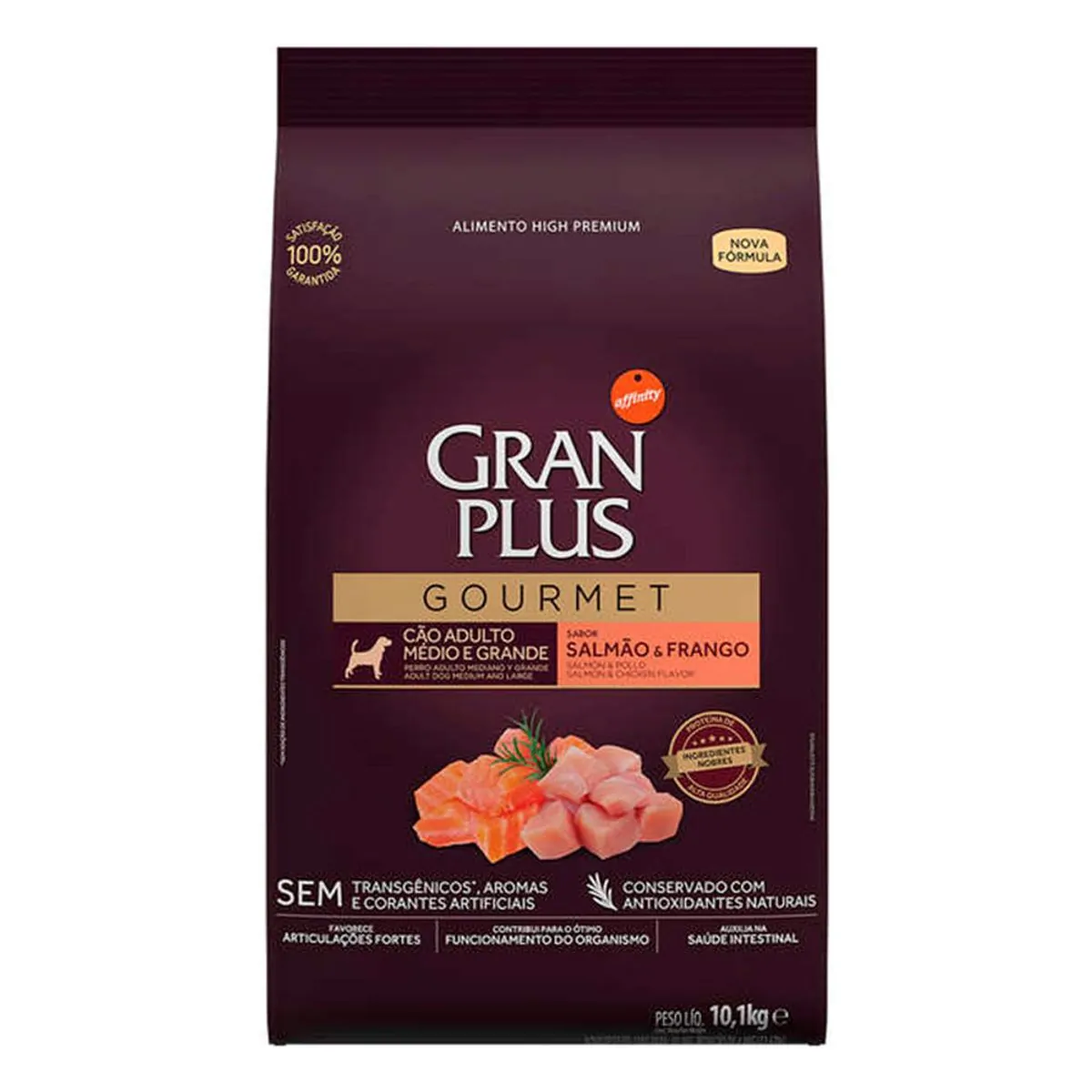 Ração GranPlus Gourmet para Cães Adultos de Médio e Grande Porte Sabor Salmão e Frango 10,1kg