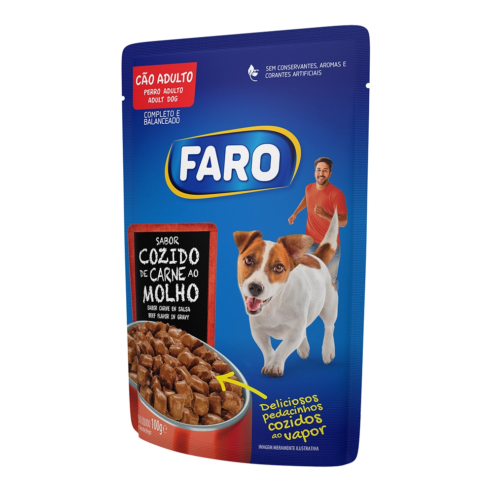 Alimento Para Cães Adultos Cozido De Carne Ao Molho Faro Sachê 100g