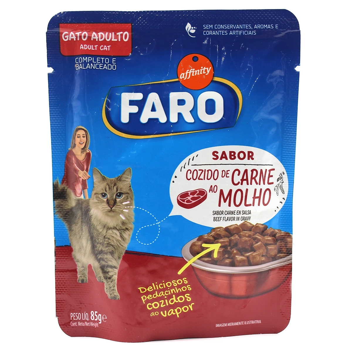 Alimento Para Gatos Adultos Cozido De Carne Ao Molho Faro Sachê 85g