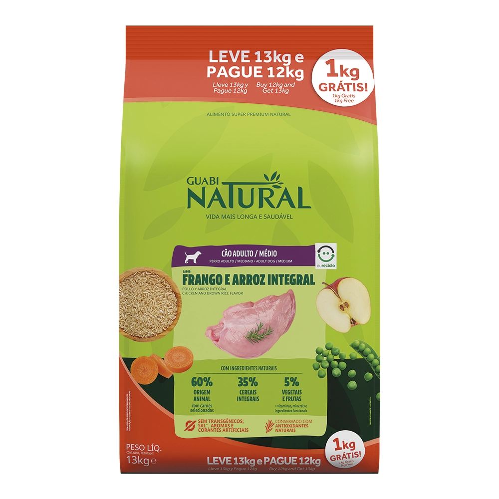 Guabi Natural Cão Ad Md Frango E Arroz P12kg L13kg