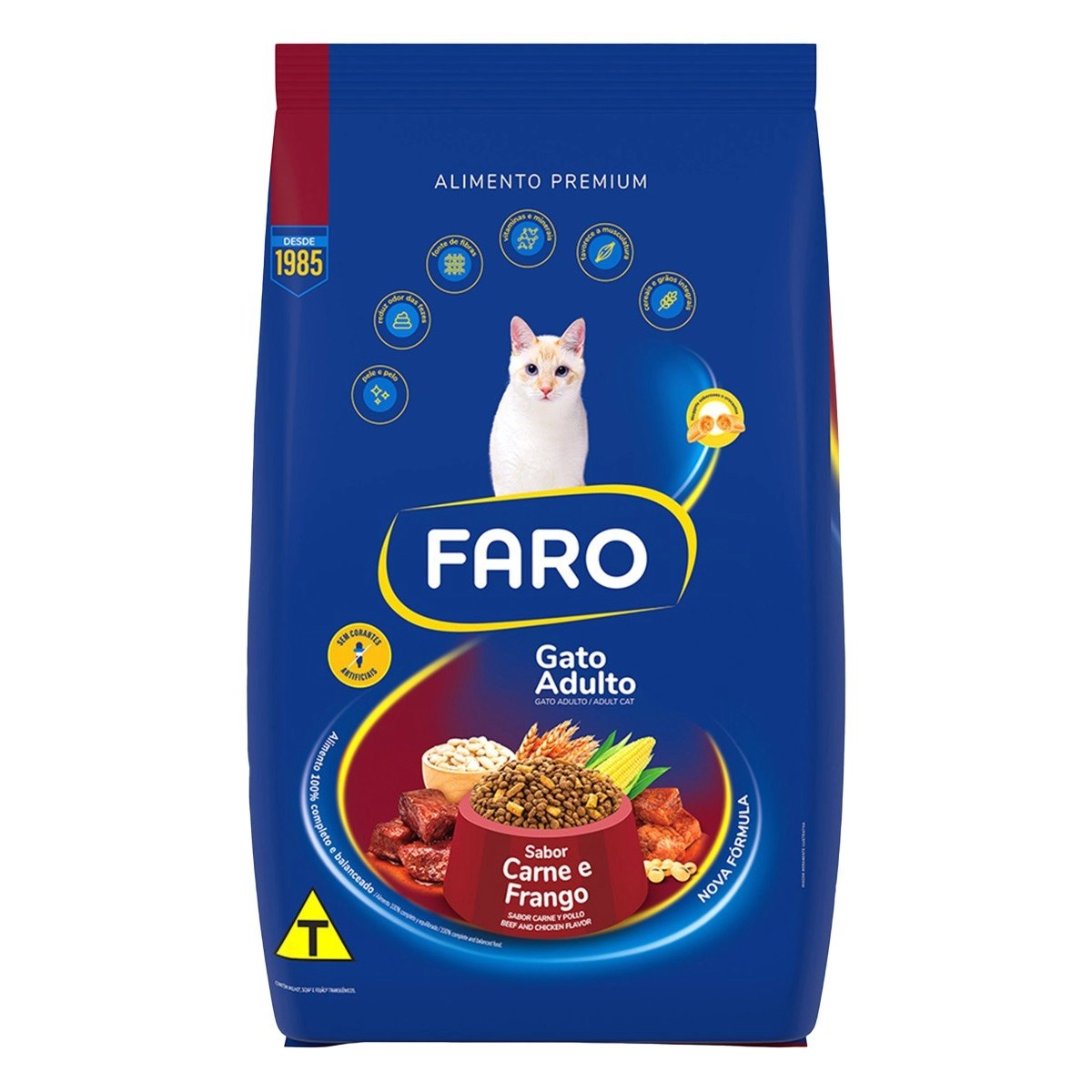 Alimento Para Gatos Adultos Carne E Frango Faro Pacote 900g