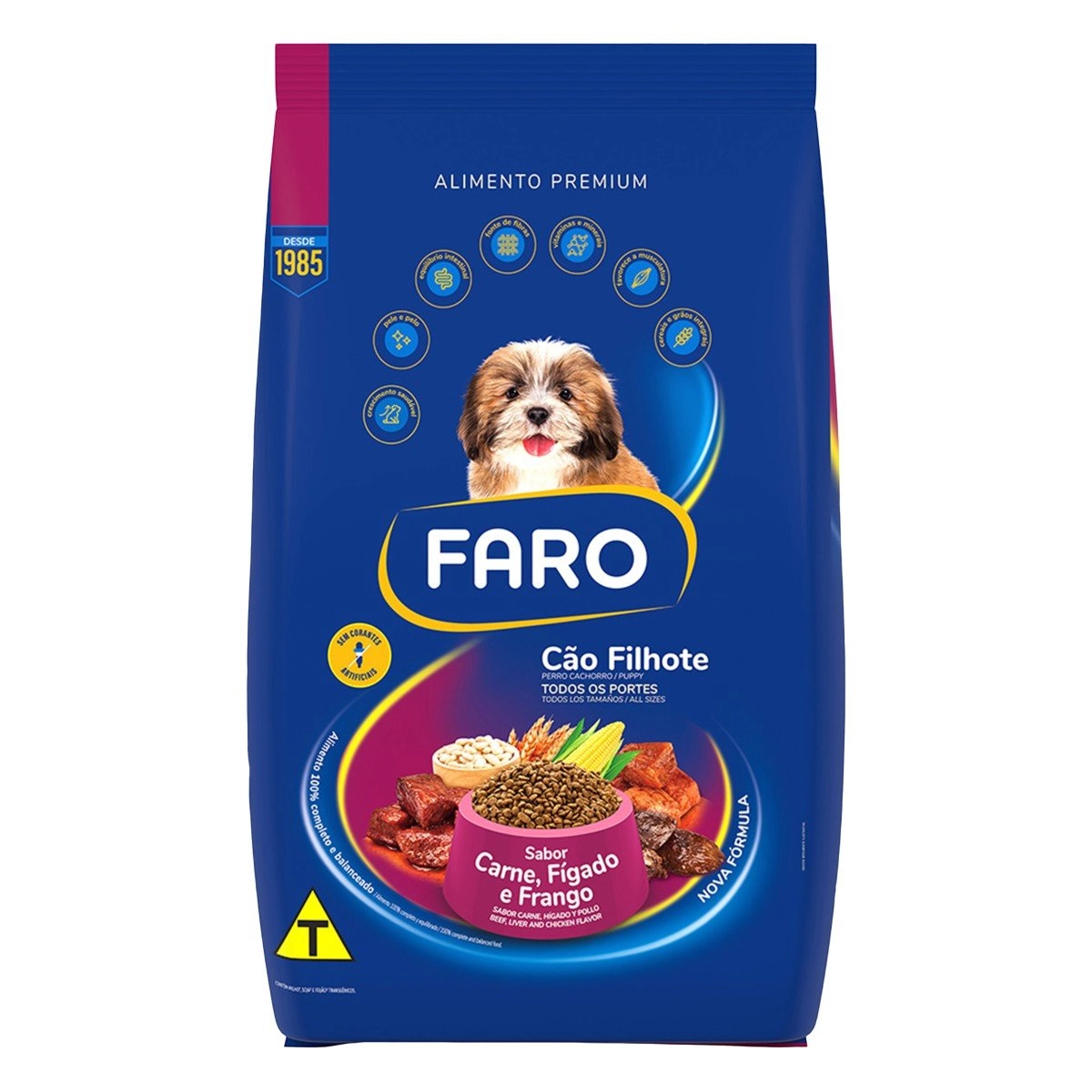 Alimento Para Cães Filhotes Carne, Fígado E Frango Faro Pacote 900g