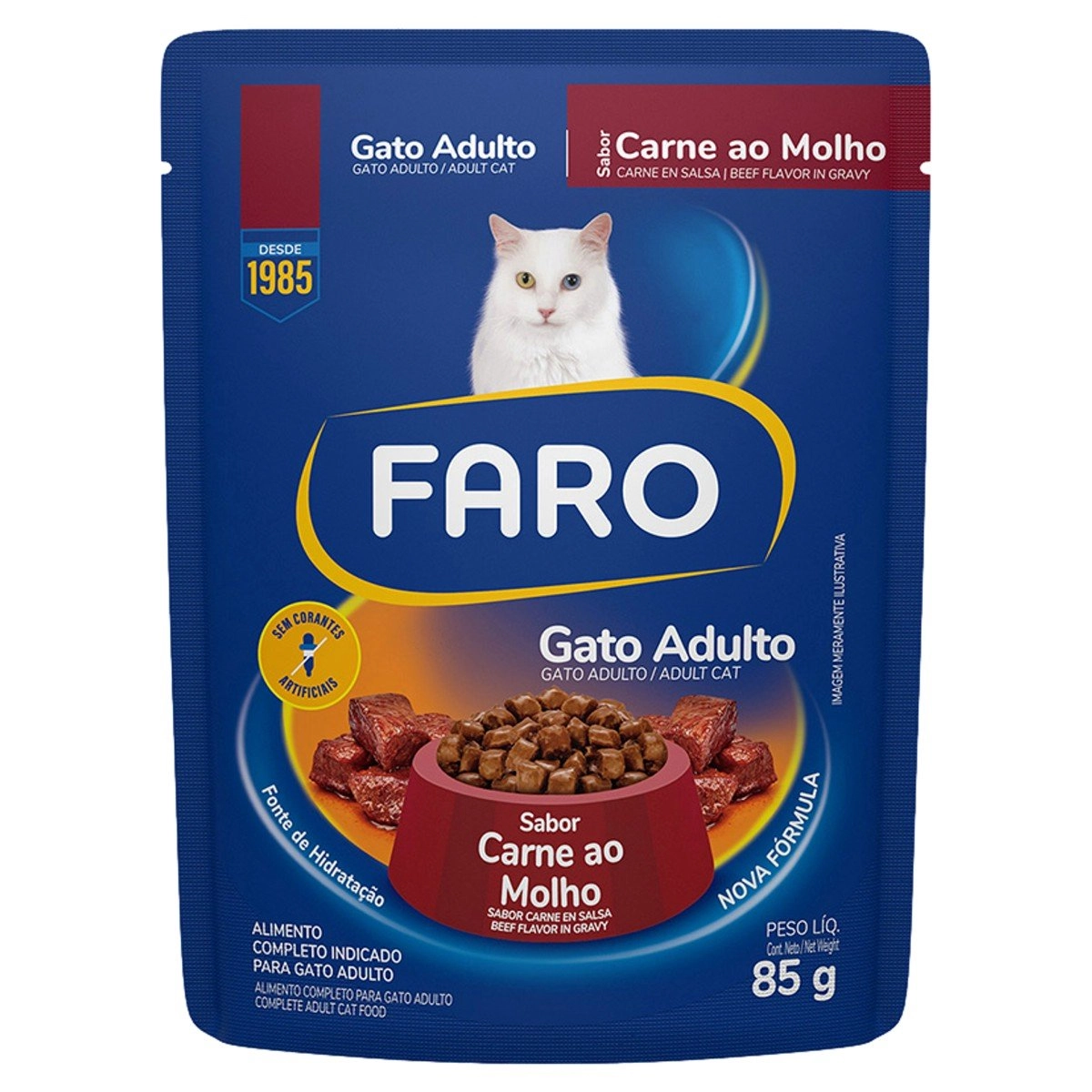 Alimento Para Gatos Adultos Carne Ao Molho Faro Sachê 85g