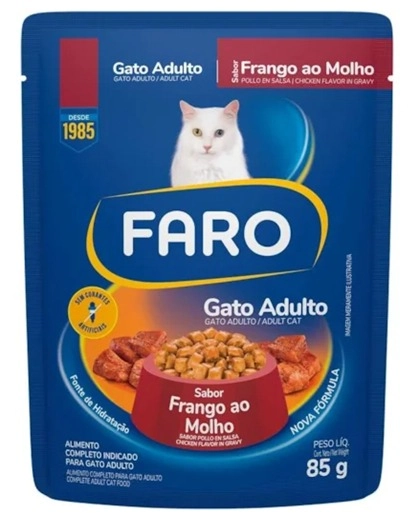 Alimento Para Gatos Adultos Frango Ao Molho Faro Sachê 85g