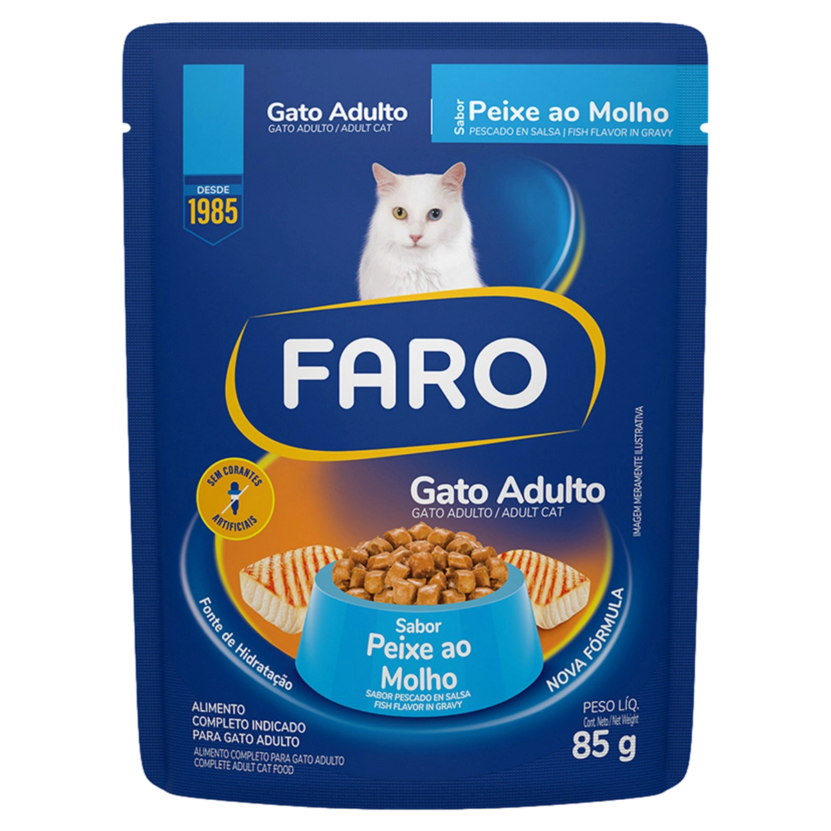 Alimento Para Gatos Adultos Peixe Ao Molho Faro Sachê 85g