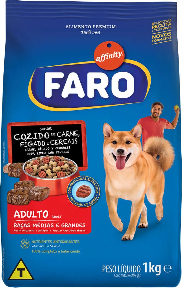 Ração Faro Adulto Pedaços Macios Carne Guabi Petcare
