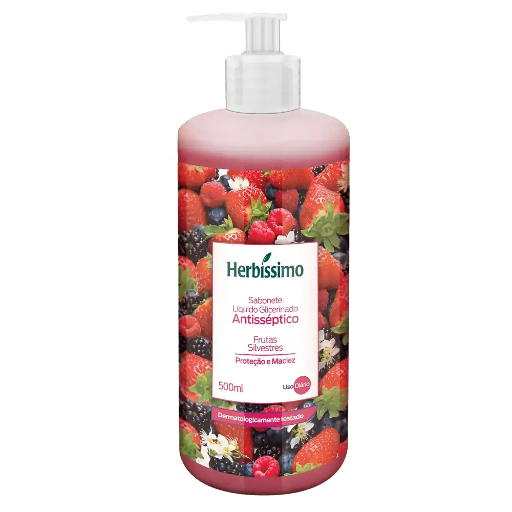 Sabonete Líquido Antisséptico Frutas Silvestres Herbíssimo Frasco 500ml