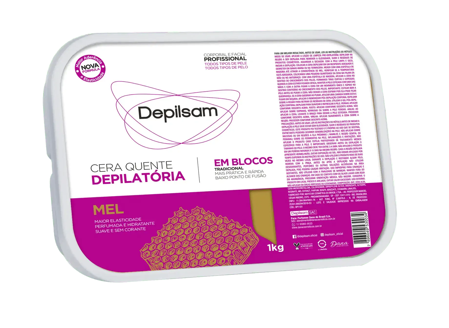 Cera Depilatória Bloco Tradicional Mel Depilsam 1kg