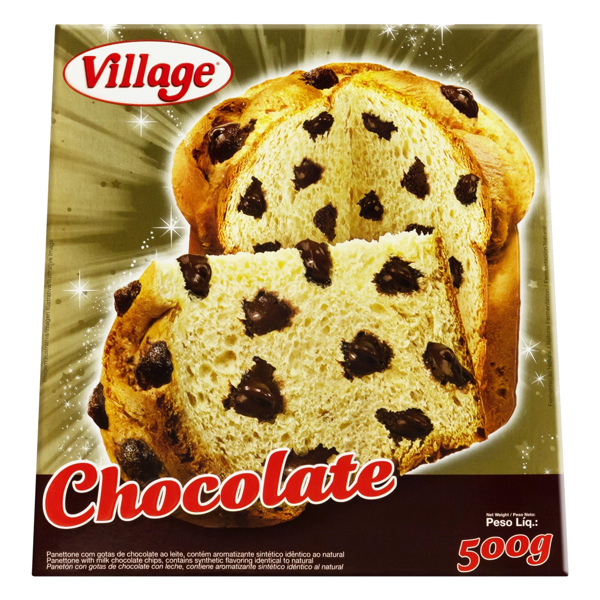Panettone Com Gotas De Chocolate Village Caixa 500g