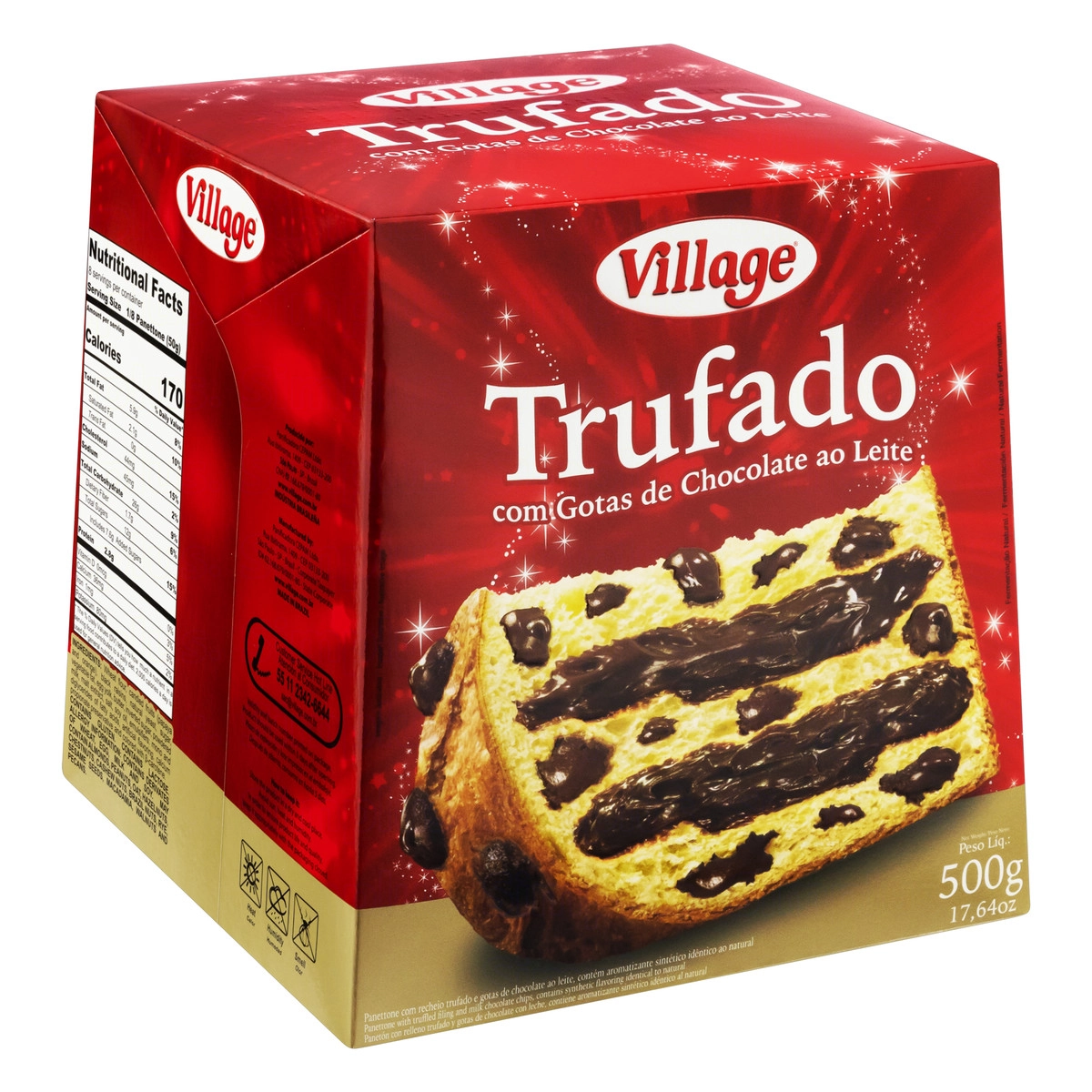 Panettone Trufado com Gotas e Recheio de Chocolate VILLAGE Caixa 500g