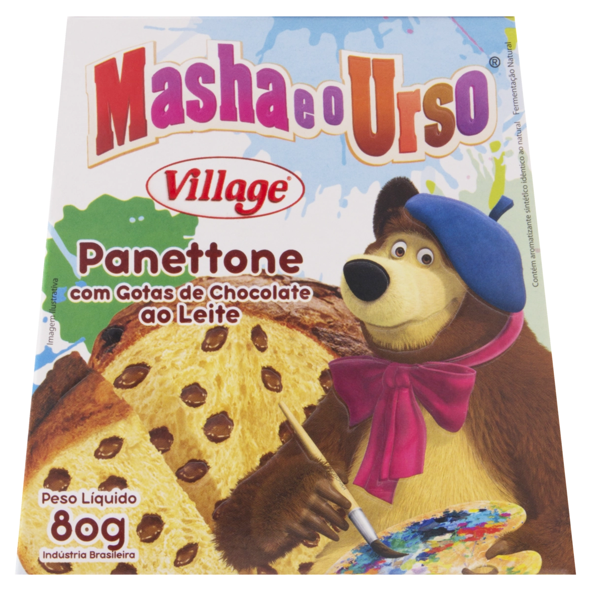Panetone Com Gotas De Chocolate Masha E O Urso Village Caixa 80g