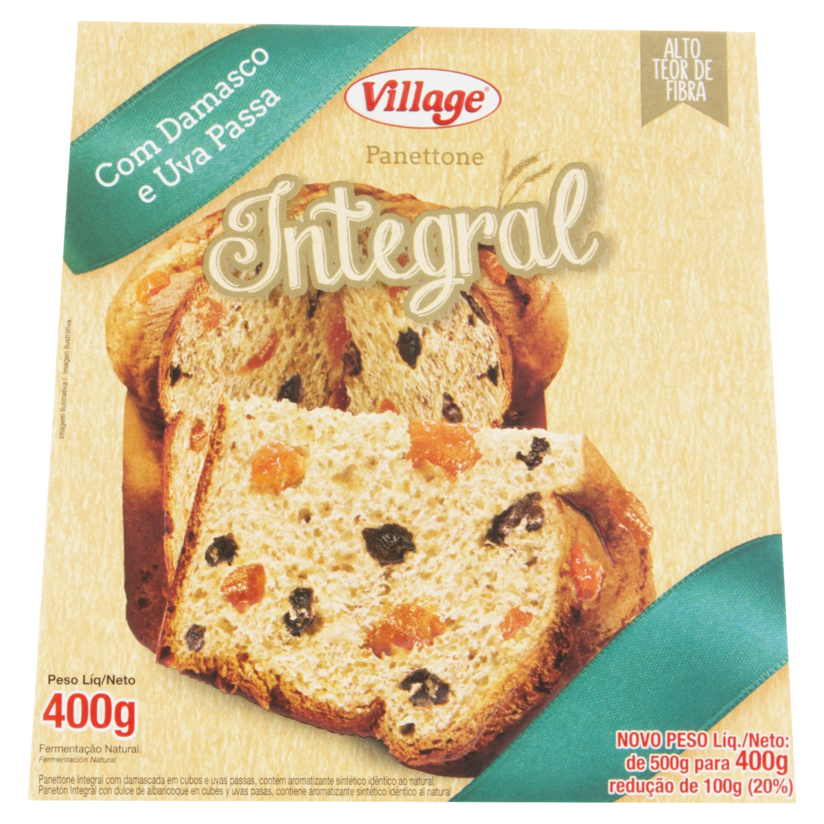 Panetone Integral com Damasco e Uva Passa VILLAGE Caixa 400g