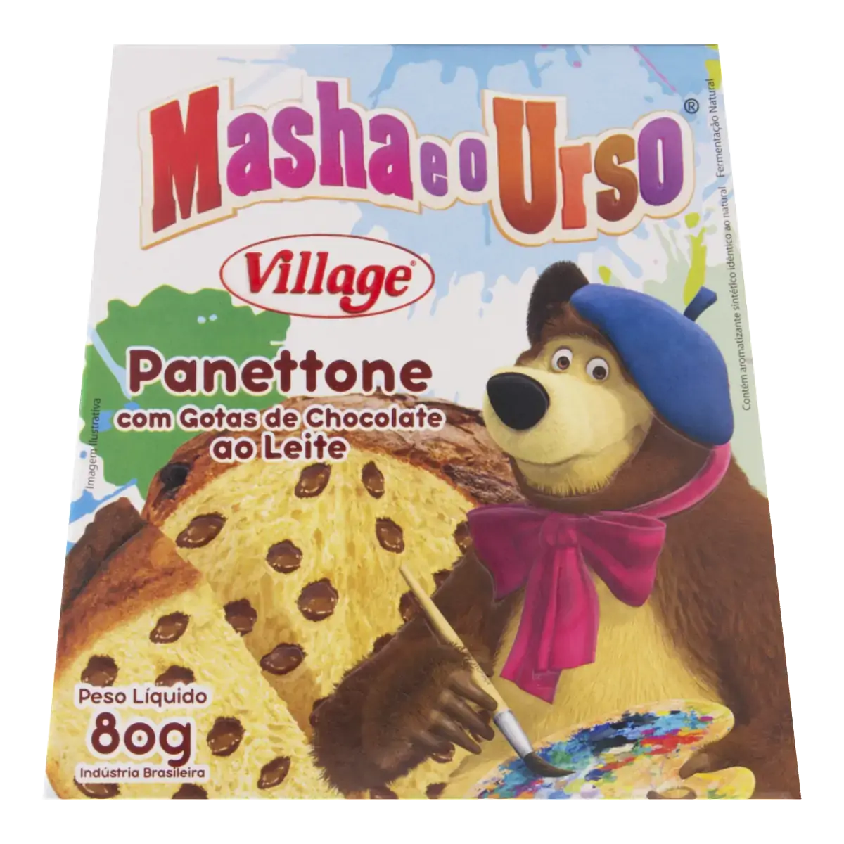 Panetone Masha e o Urso com Gotas de Chocolate ao Leite VILLAGE Caixa 80g