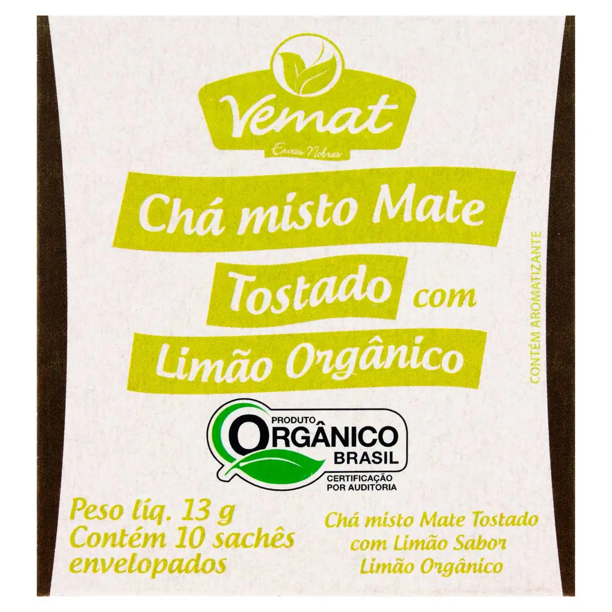 Chá Mate Orgânico Limão Vemat Caixa 13g 10 Unidades