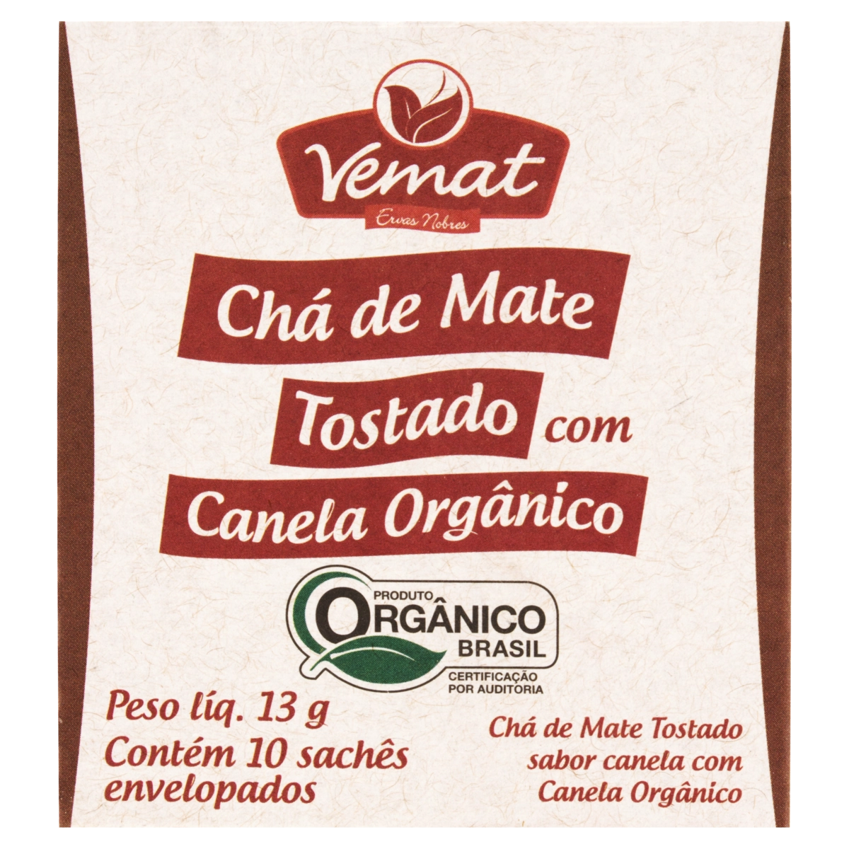 Chá Mate Tostado Orgânico Canela Vemat Caixa 13g 10 Unidades