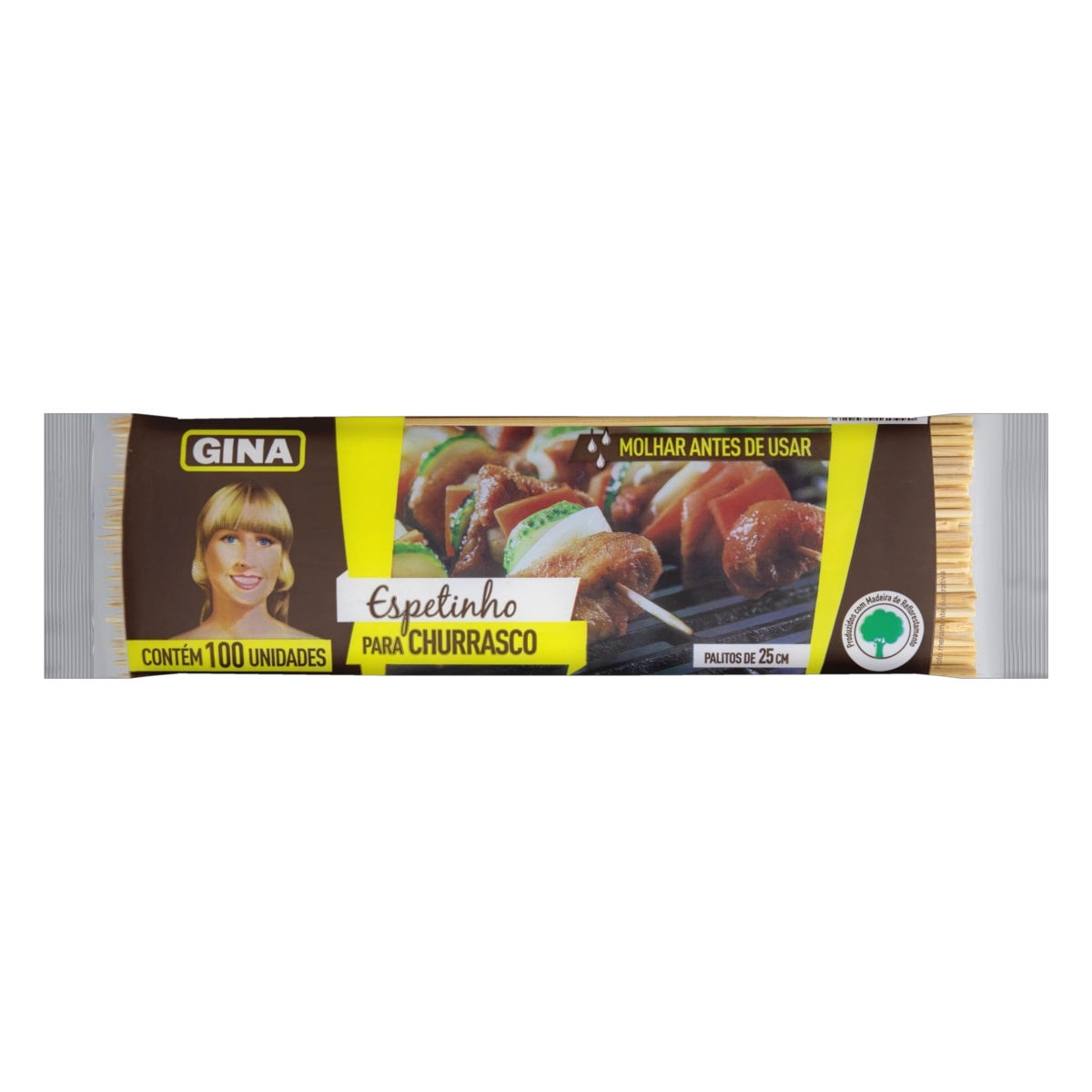 Espetinho Para Churrasco Gina 25cm Pacote 100 Unidades