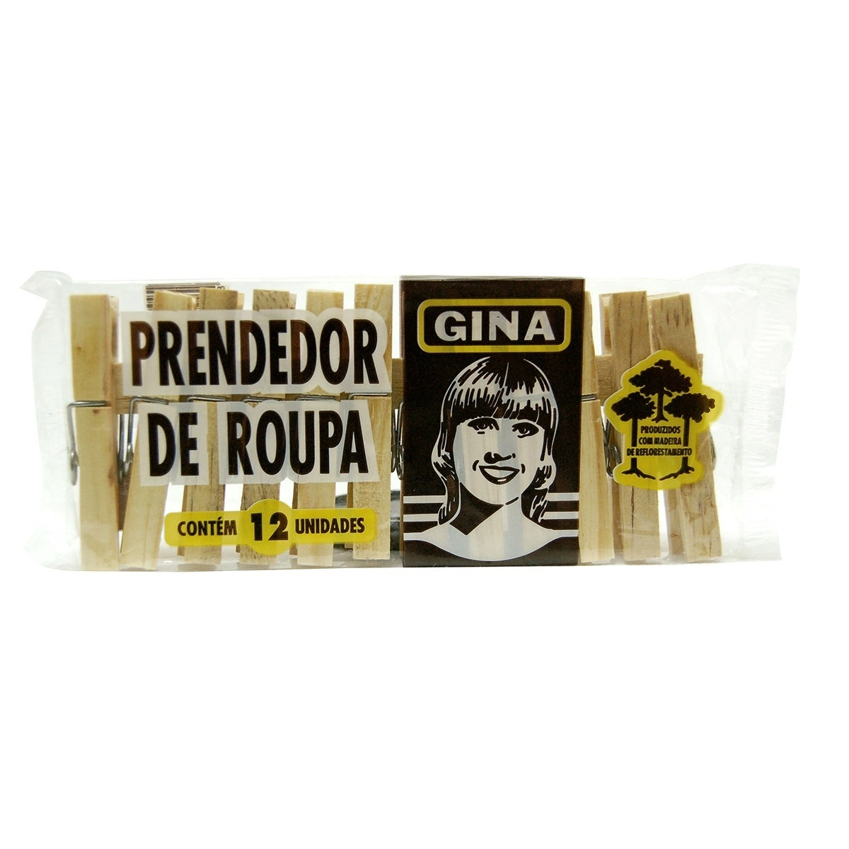 Prendedor De Roupa Madeira Gina 12 Unidades