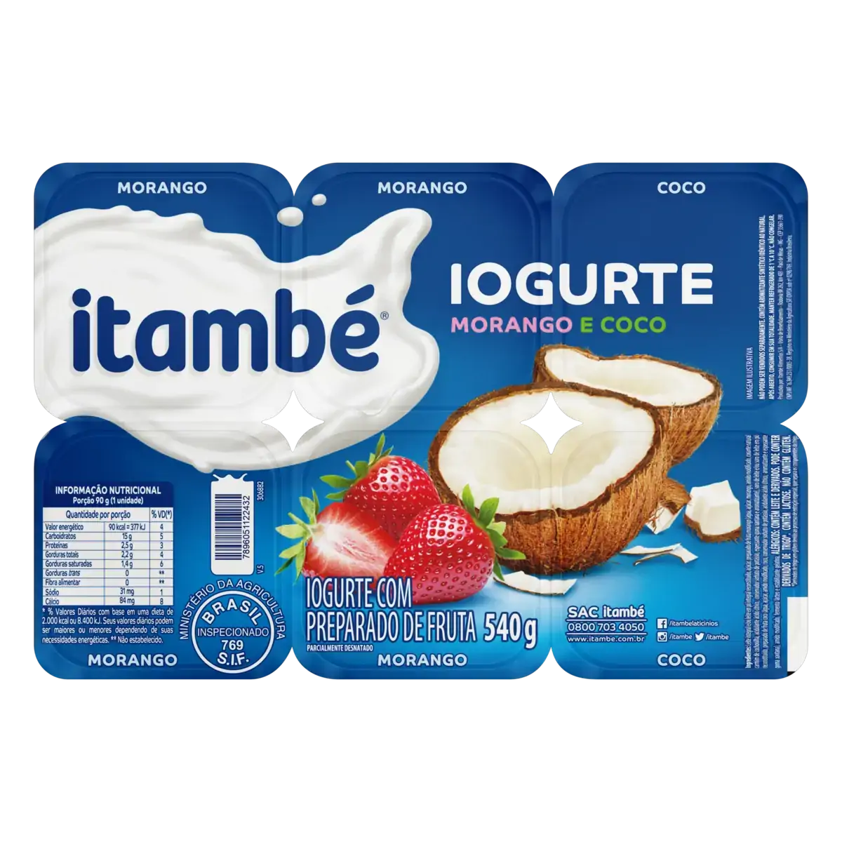 Iogurte com Polpa de Morango, Coco e Salada de Fruta ITAMBÉ 600g
