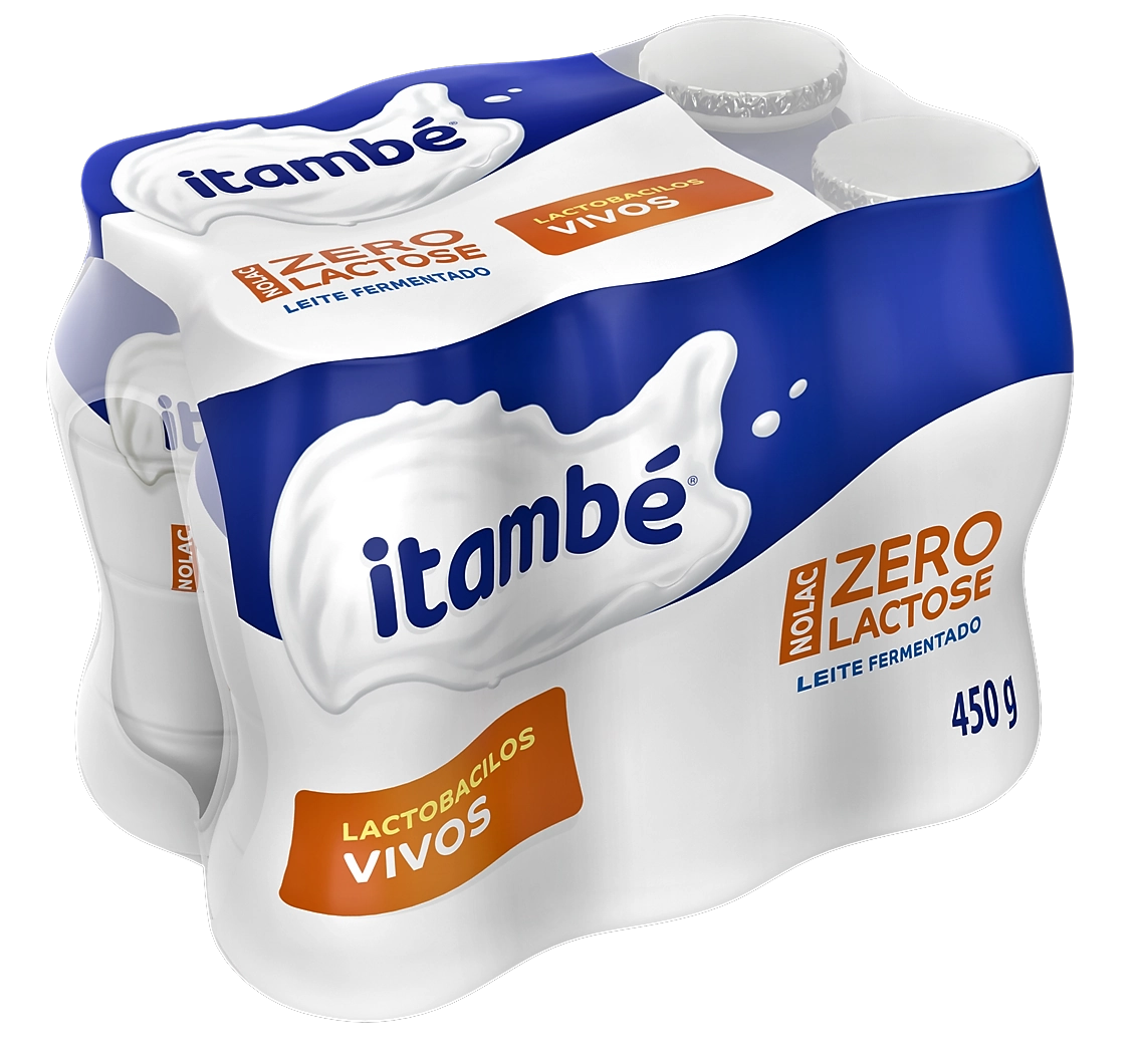 Pack Leite Fermentado Adoçado Desnatado Zero Lactose Itambé Nolac Frasco 450g 6 Unidades