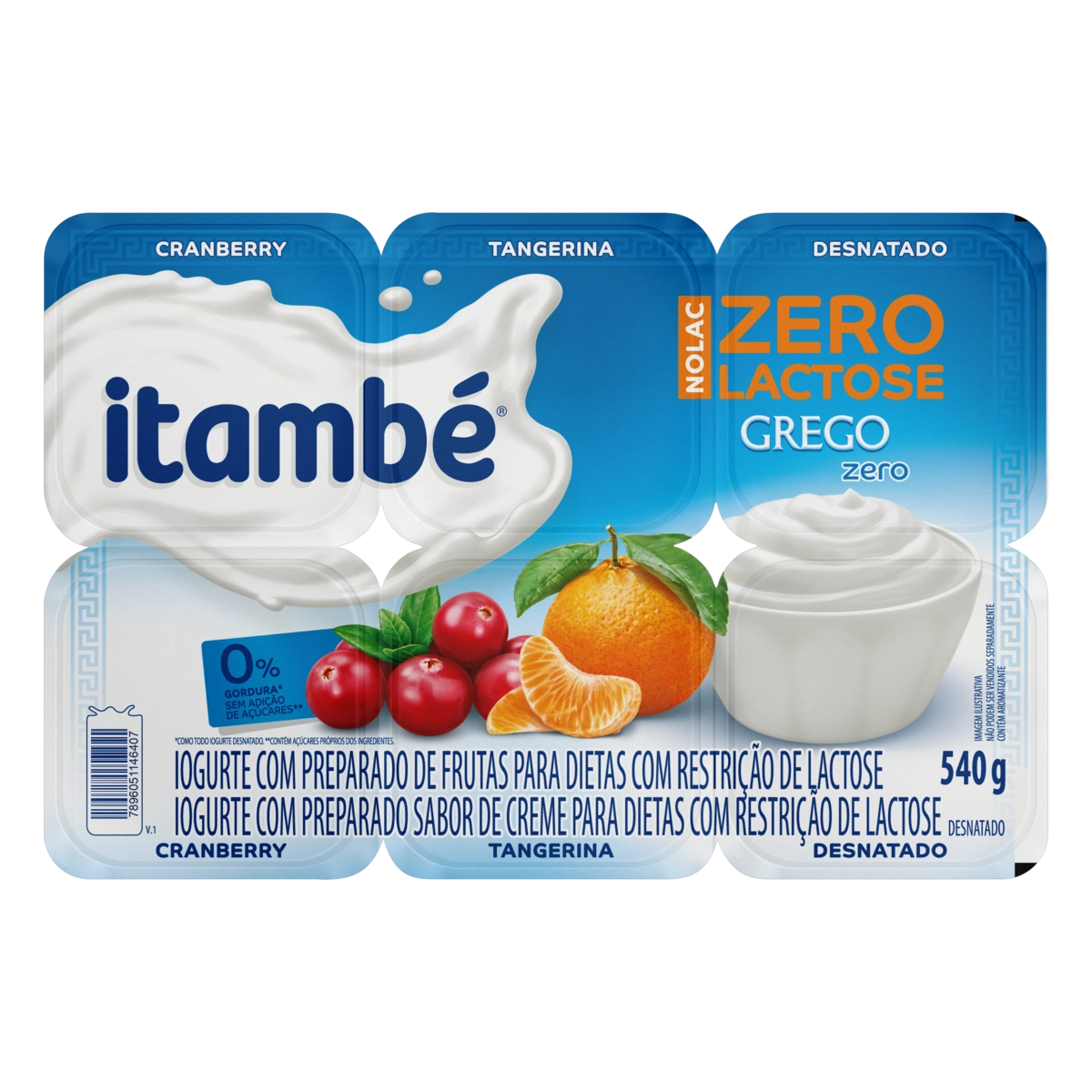 Iogurte Desnatado Grego Cranberry Tangerina Creme Zero Lactose Itambé Nolac Bandeja 540g 6 Unidades