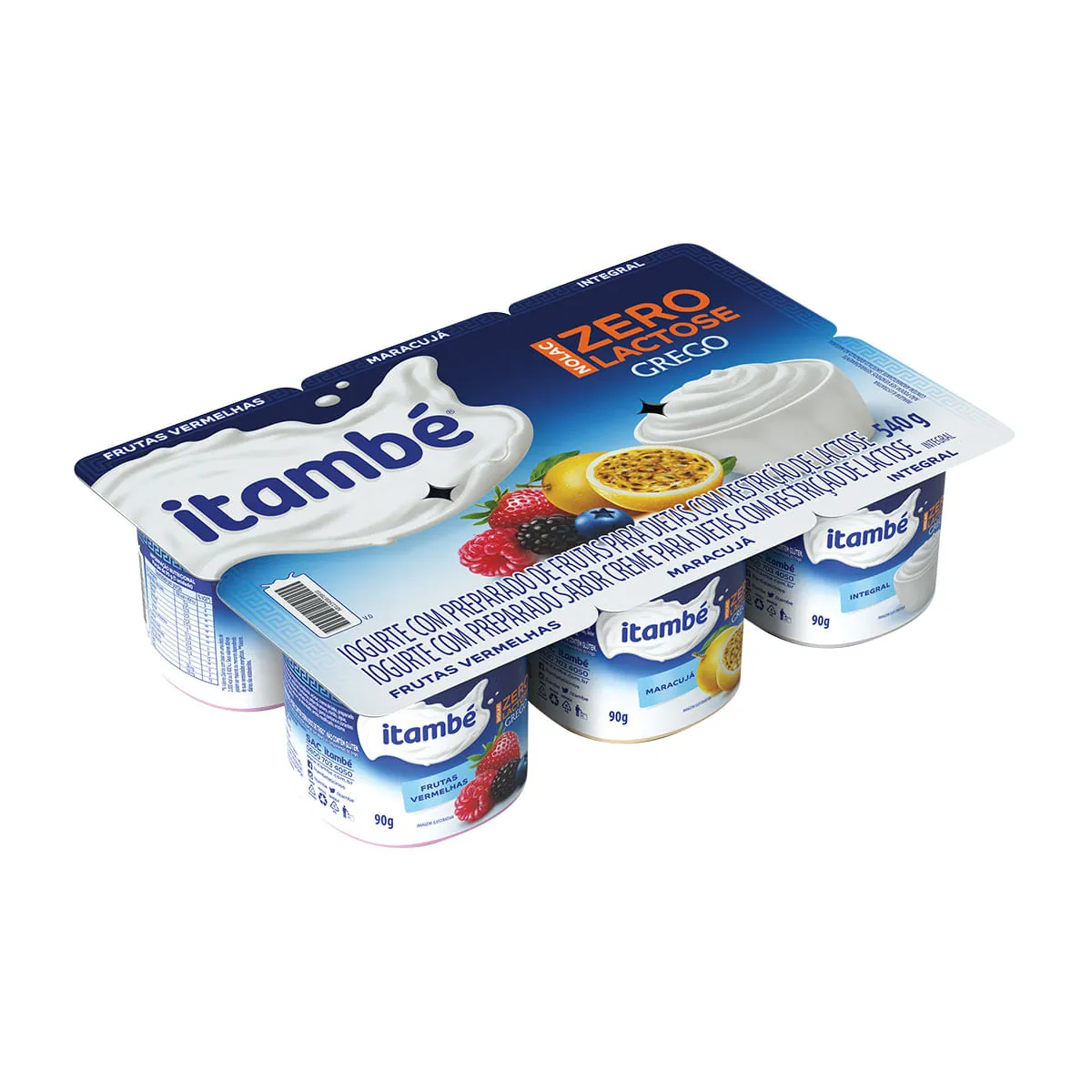 Iogurte Grego sem Lactose Itambé Nolac Frutas Vermelhas, Maracujá e Integral 540g