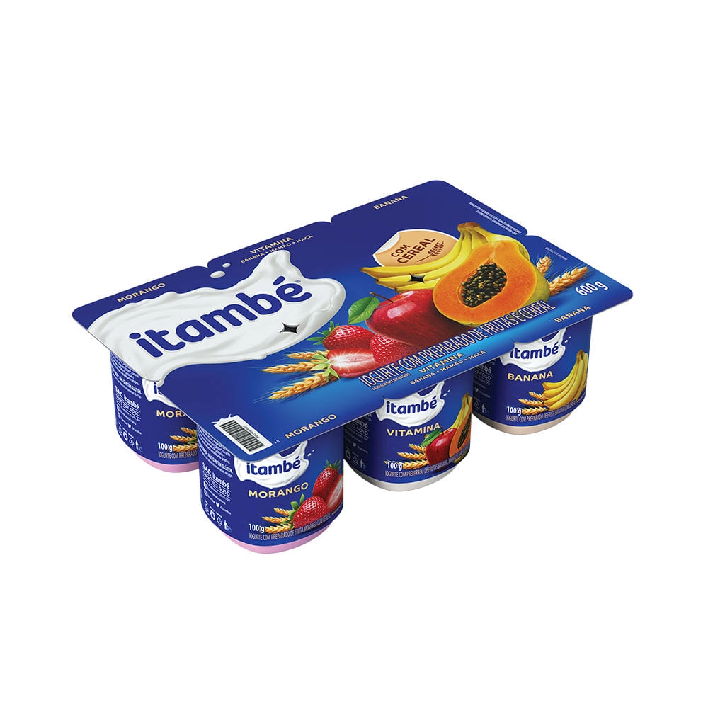 Iogurte Parcialmente Desnatado Morango Vitamina Banana Itambé Bandeja 540g 6 Unidades
