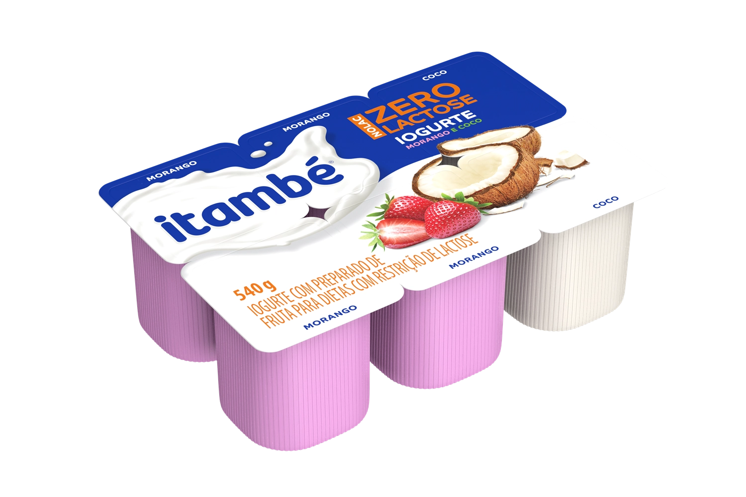 Iogurte Parcialmente Desnatado Morango Coco Zero Lactose Itambé Nolac Bandeja 540g 6 Unidades