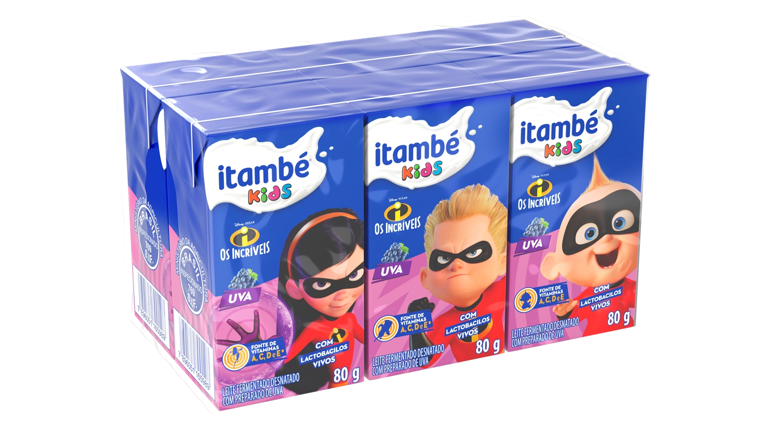 Pack Leite Fermentado Desnatado Uva Justice League Itambé Kids Caixa 6 Unidades 80g Cada