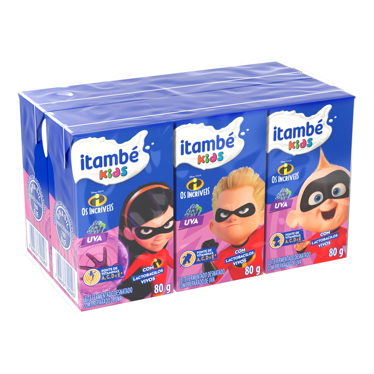 Pack Leite Fermentado Desnatado Uva Justice League Itambé Kids Caixa 6 Unidades 80g Cada