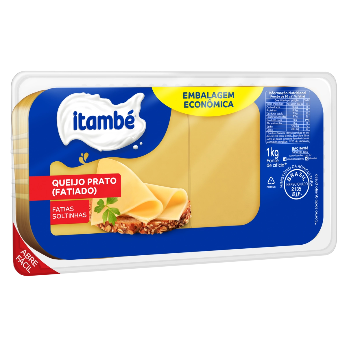 Queijo Prato Fatiado Itambé 1kg Embalagem Econômica
